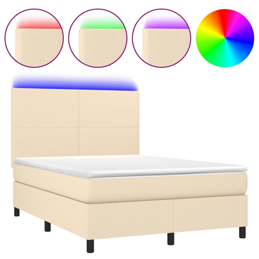 Boxspring met matras en LED stof crèmekleurig 140x200 cm 140 x 200 cm Crème