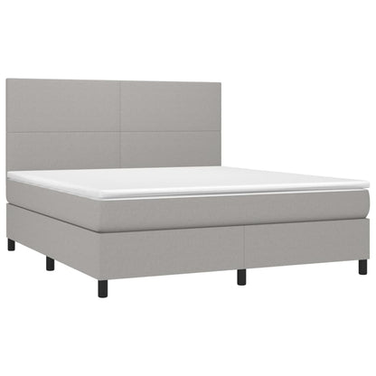 Boxspring met matras en LED stof lichtgrijs 160x200 cm 160 x 200 cm Effen ontwerp