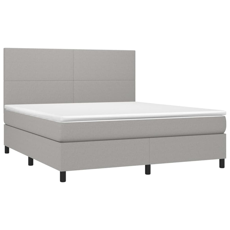 Boxspring met matras en LED stof lichtgrijs 160x200 cm 160 x 200 cm Effen ontwerp