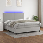 Boxspring met matras en LED stof lichtgrijs 160x200 cm 160 x 200 cm Effen ontwerp