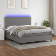 Boxspring 160x200 cm donkergrijs met matras en LED