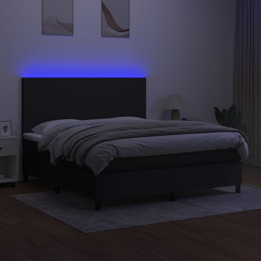 Boxspring Met Matras En Led Stof Zwart 160 x 200 cm Effen ontwerp