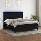 Boxspring Met Matras En Led Stof Zwart 160 x 200 cm Effen ontwerp