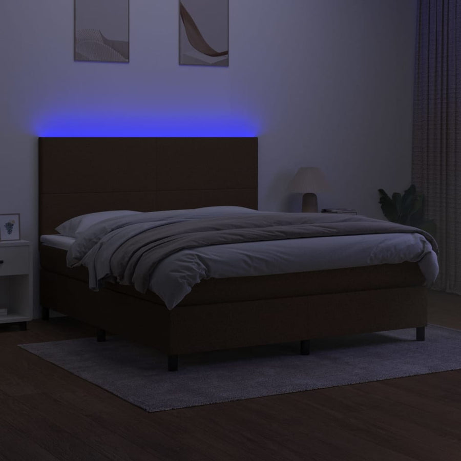 Boxspring Met Matras En Led Stof Donkerbruin 160 x 200 cm Effen ontwerp