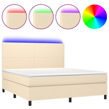 Boxspring Met Matras En Led Stof Kleurig Crème 160 x 200 cm Effen ontwerp