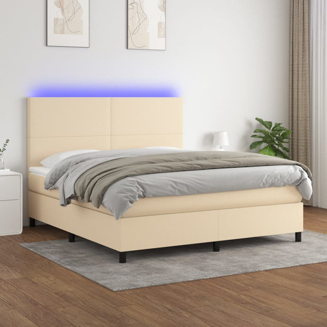 Boxspring Met Matras En Led Stof Kleurig Crème 160 x 200 cm Effen ontwerp