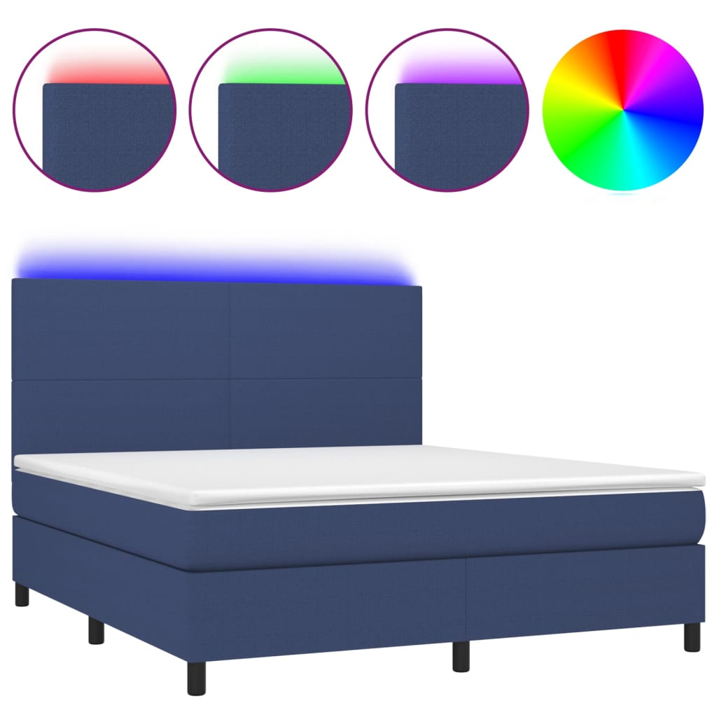 Boxspring Met Matras En Led Stof Blauw 160X200 Cm Blauw 160 x 200 cm Effen ontwerp