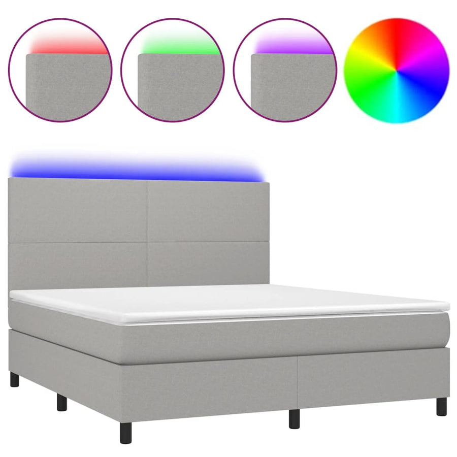 Boxspring met matras en LED stof lichtgrijs 180x200 cm 180 x 200 cm Effen ontwerp