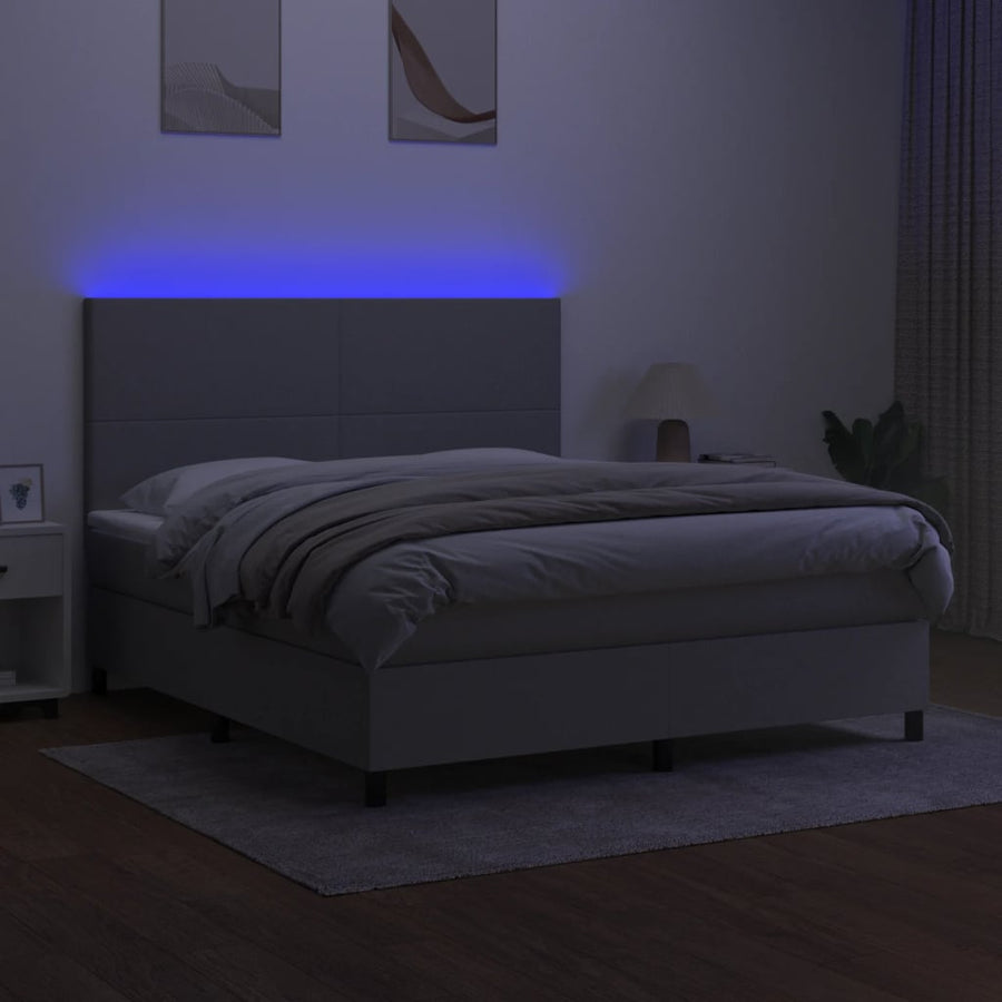 Boxspring met matras en LED stof lichtgrijs 180x200 cm 180 x 200 cm Effen ontwerp