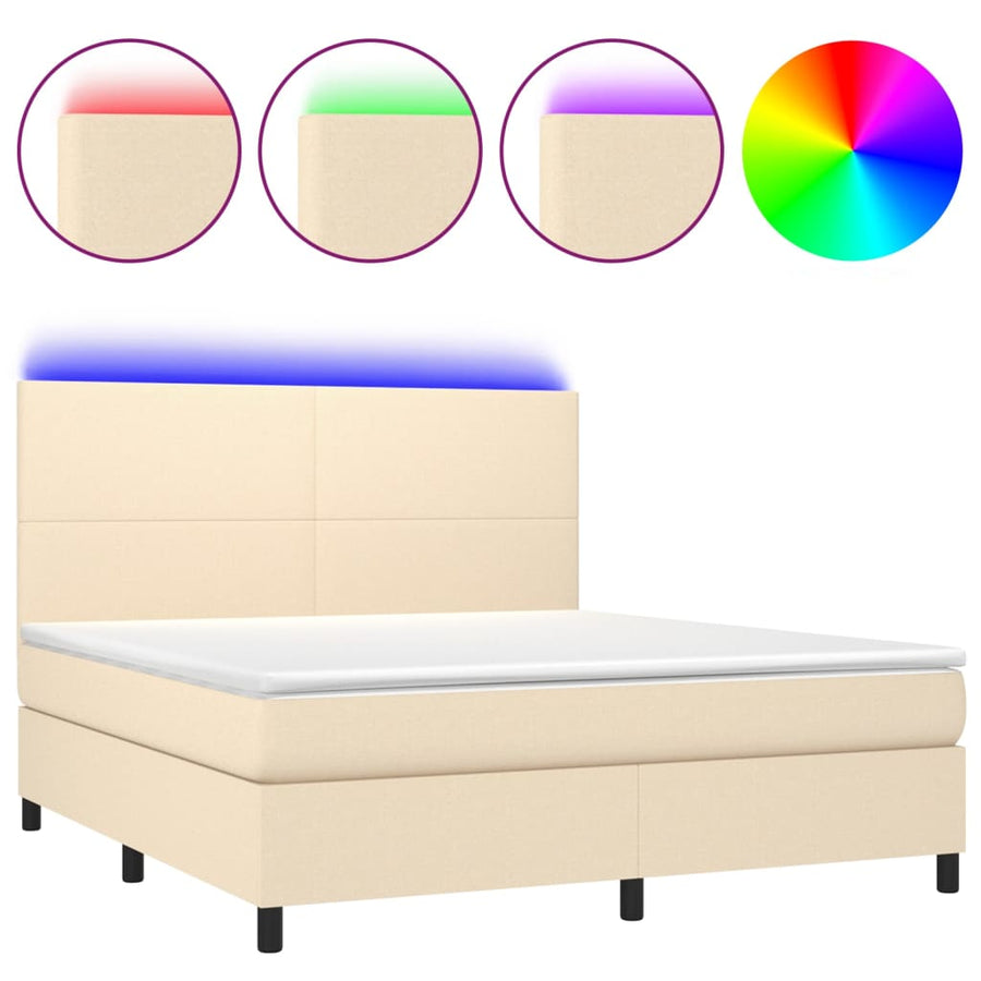 Boxspring Met Matras En Led Stof Crèmekleurig 180X200 Cm 180 x 200 cm Effen ontwerp