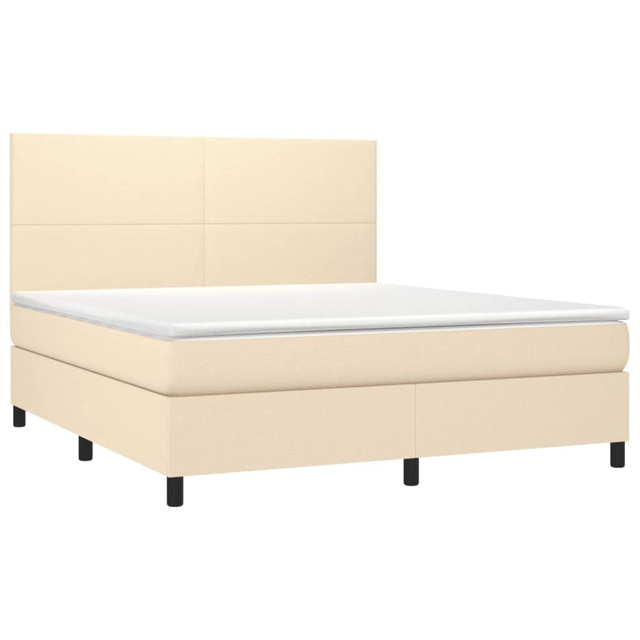 Boxspring Met Matras En Led Stof Crèmekleurig 180X200 Cm 180 x 200 cm Effen ontwerp