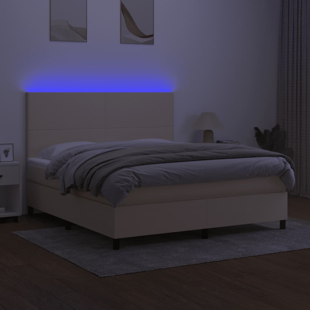 Boxspring Met Matras En Led Stof Crèmekleurig 180X200 Cm 180 x 200 cm Effen ontwerp
