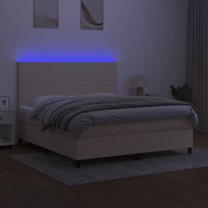 Boxspring Met Matras En Led Stof Crèmekleurig 180X200 Cm 180 x 200 cm Effen ontwerp