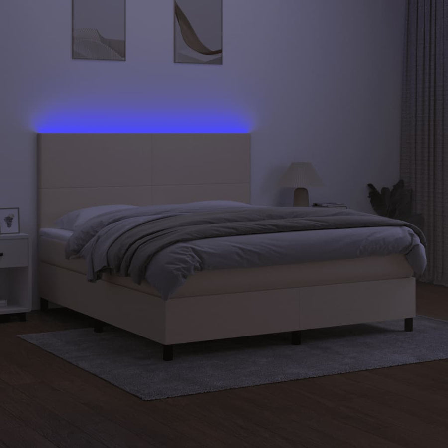 Boxspring Met Matras En Led Stof Crèmekleurig 180X200 Cm 180 x 200 cm Effen ontwerp