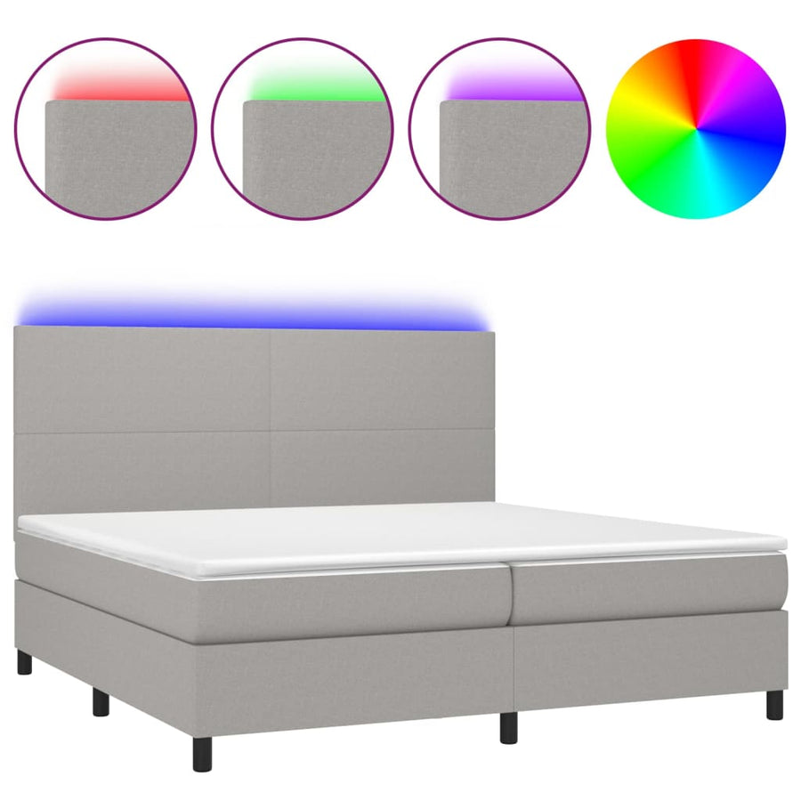 Boxspring met matras en LED stof lichtgrijs 200x200 cm 200 x 200 cm Lichtgrijs