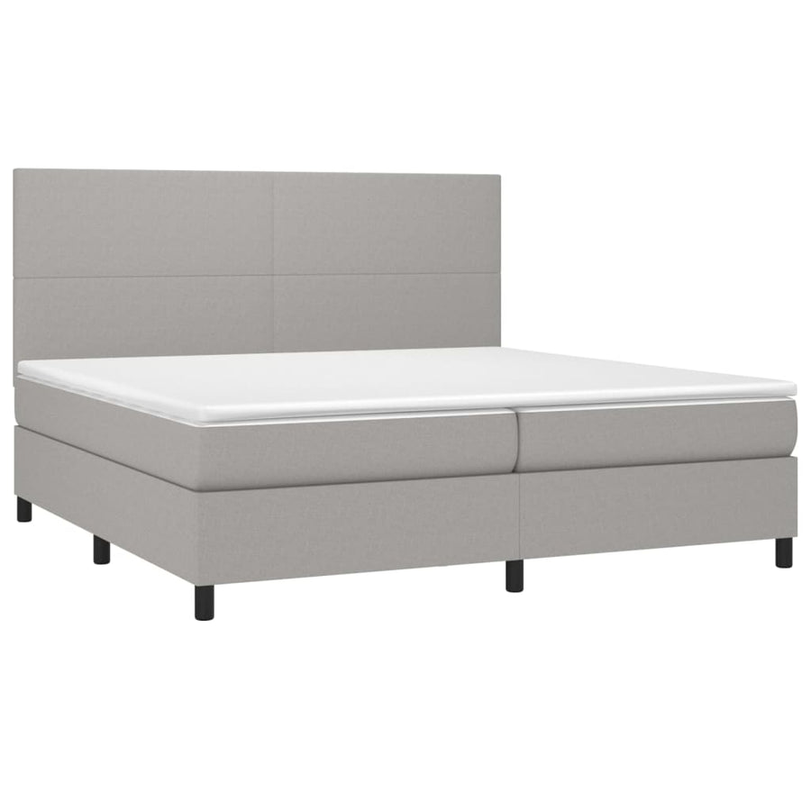 Boxspring met matras en LED stof lichtgrijs 200x200 cm 200 x 200 cm Lichtgrijs