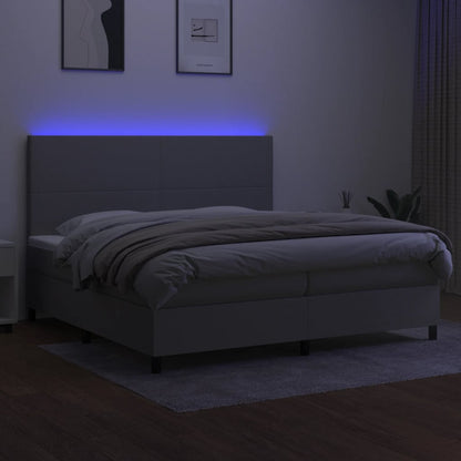 Boxspring met matras en LED stof lichtgrijs 200x200 cm 200 x 200 cm Lichtgrijs