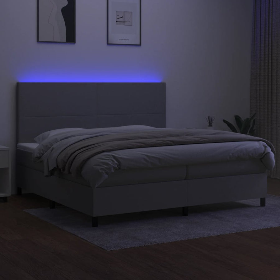 Boxspring met matras en LED stof lichtgrijs 200x200 cm 200 x 200 cm Lichtgrijs