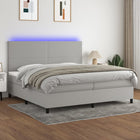 Boxspring met matras en LED stof lichtgrijs 200x200 cm 200 x 200 cm Lichtgrijs