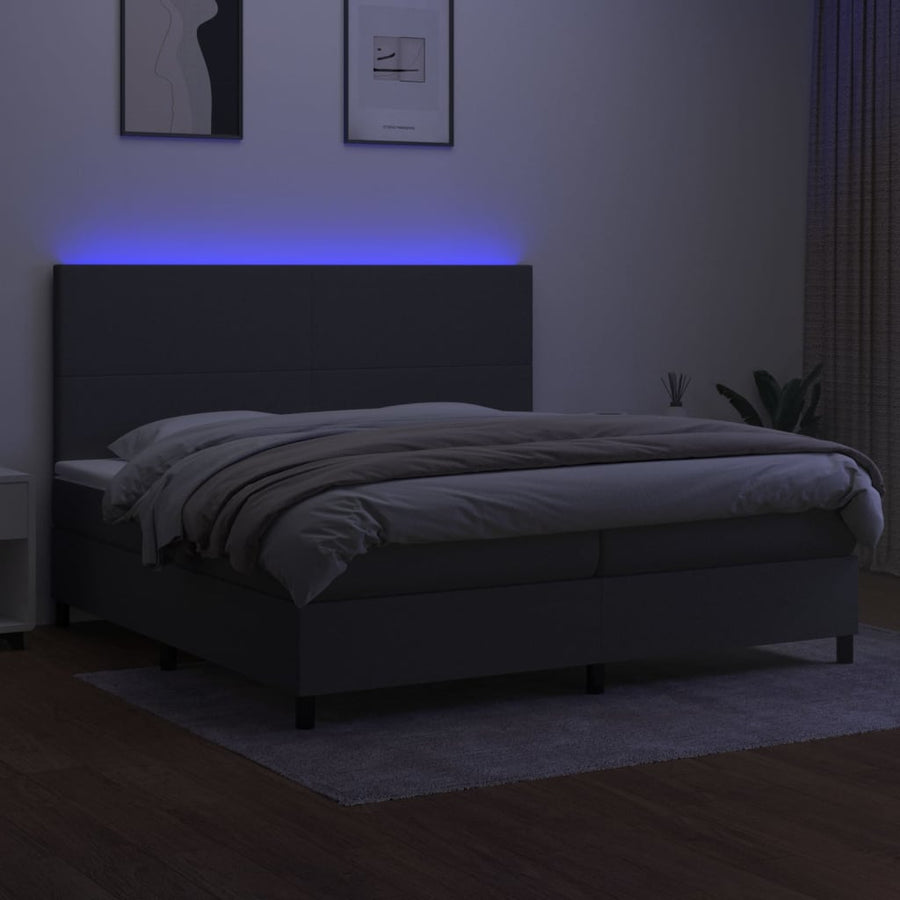 Boxspring Met Matras En Led Stof Donkergrijs 200 x 200 cm Effen ontwerp