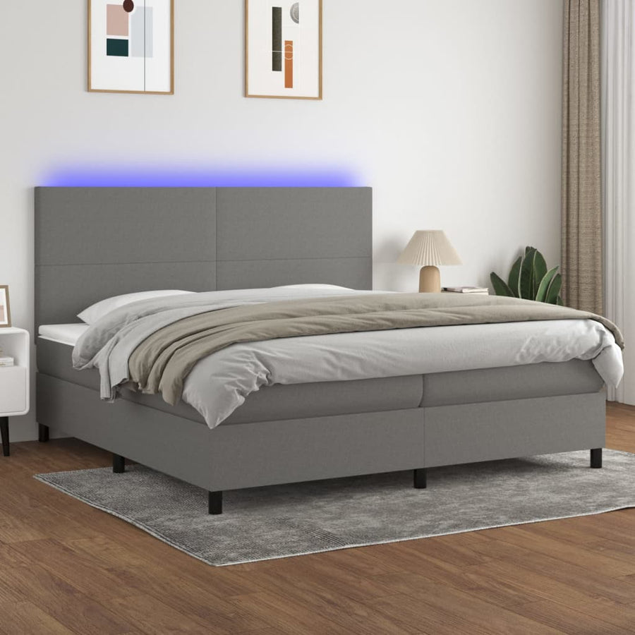 Boxspring Met Matras En Led Stof Donkergrijs 200 x 200 cm Effen ontwerp