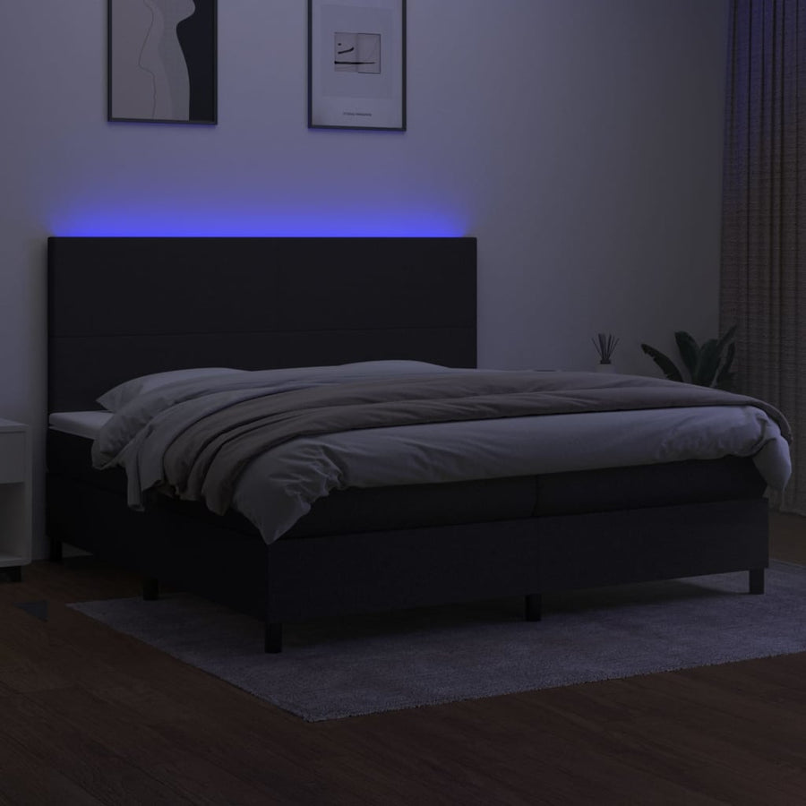 Boxspring Met Matras En Led Stof Zwart 200 x 200 cm Effen ontwerp