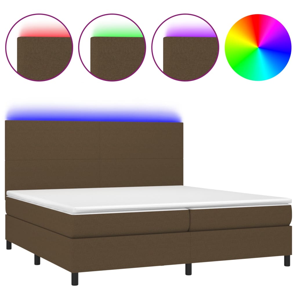 Boxspring Met Matras En Led Stof Donkerbruin 200X200 Cm 200 x 200 cm Effen ontwerp