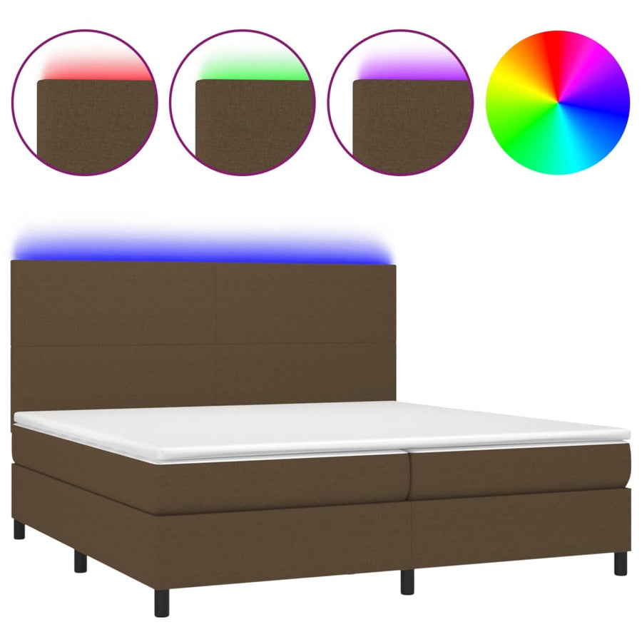 Boxspring Met Matras En Led Stof Donkerbruin 200X200 Cm 200 x 200 cm Effen ontwerp