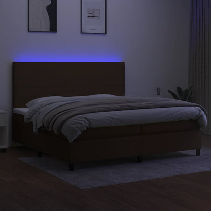 Boxspring Met Matras En Led Stof Donkerbruin 200X200 Cm 200 x 200 cm Effen ontwerp