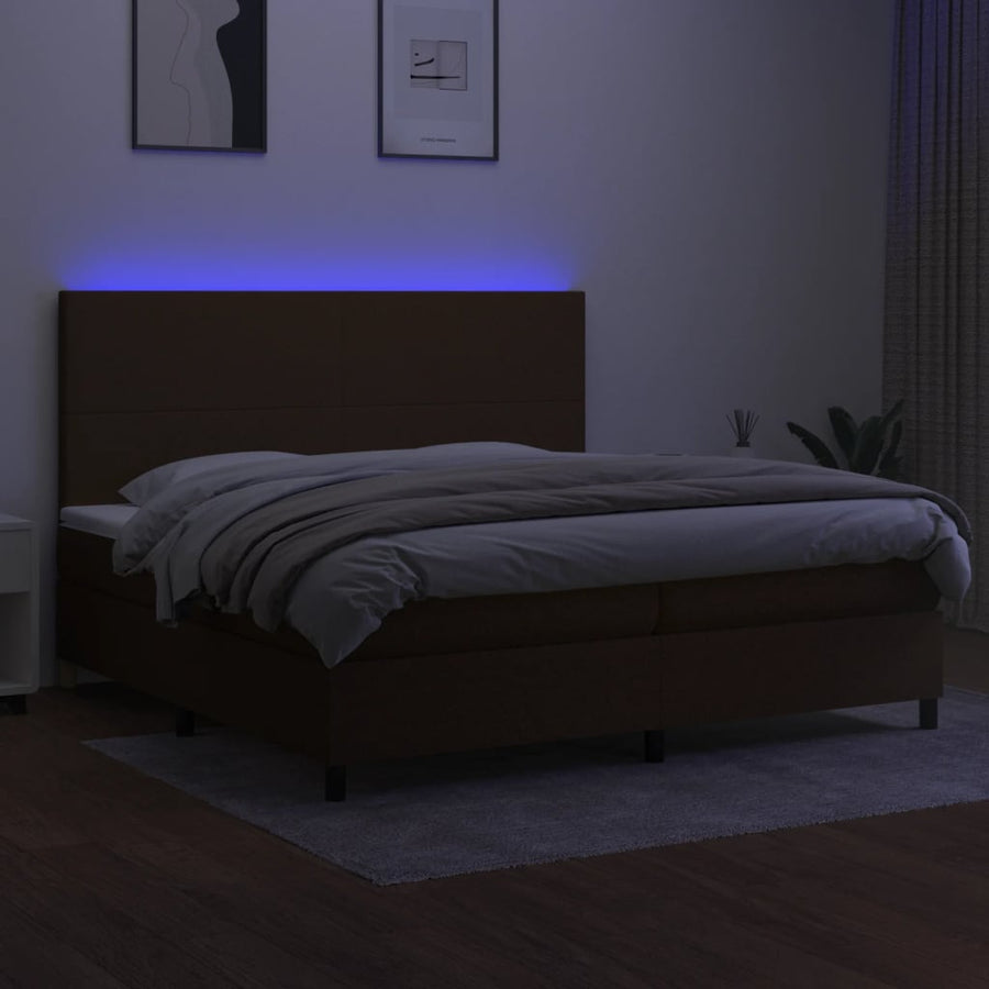 Boxspring Met Matras En Led Stof Donkerbruin 200X200 Cm 200 x 200 cm Effen ontwerp