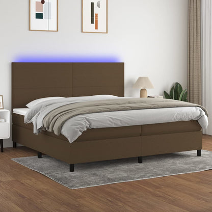 Boxspring Met Matras En Led Stof Donkerbruin 200X200 Cm 200 x 200 cm Effen ontwerp
