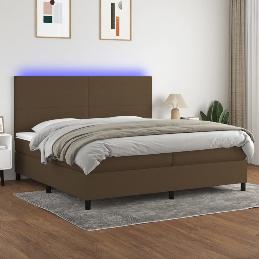 Boxspring Met Matras En Led Stof Donkerbruin 200X200 Cm 200 x 200 cm Effen ontwerp