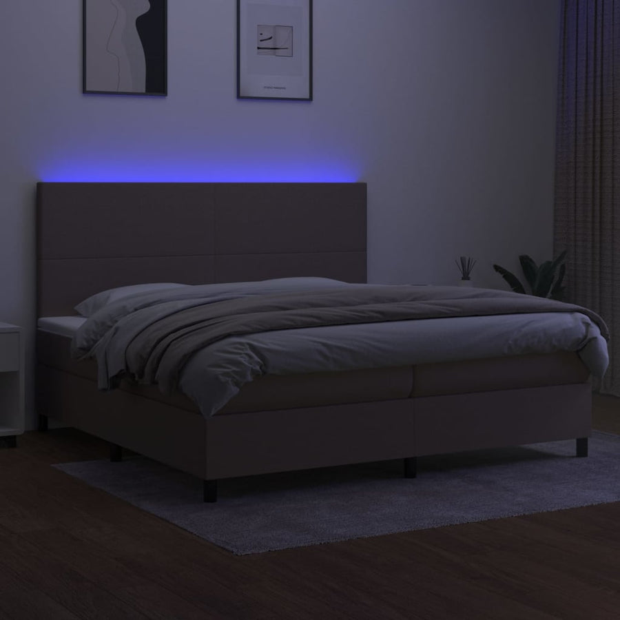 Boxspring Met Matras En Led Stof Taupe 200X200 Cm Taupe 200 x 200 cm Effen ontwerp