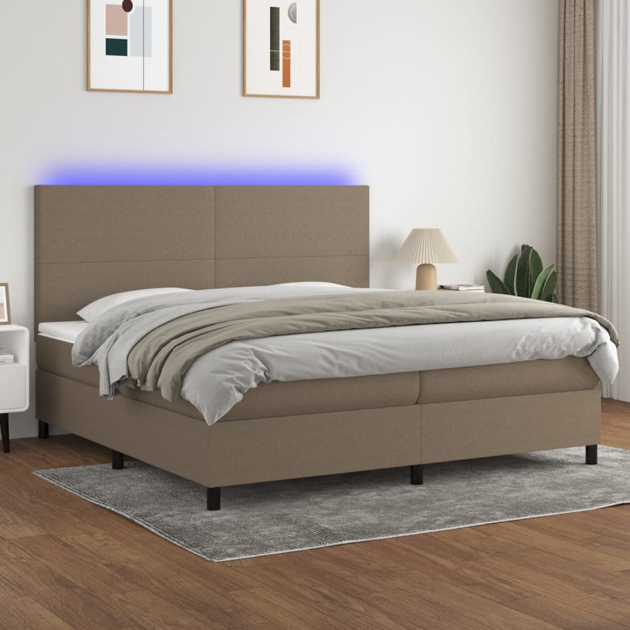 Boxspring Met Matras En Led Stof Taupe 200X200 Cm Taupe 200 x 200 cm Effen ontwerp