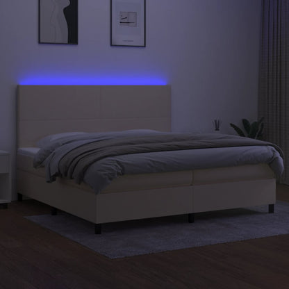 Boxspring Met Matras En Led Stof Crèmekleurig 200X200 Cm Crème 200 x 200 cm Effen ontwerp