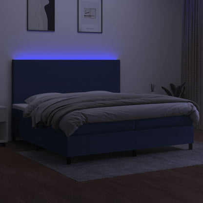 Boxspring Met Matras En Led Stof Blauw 200 x 200 cm Effen ontwerp