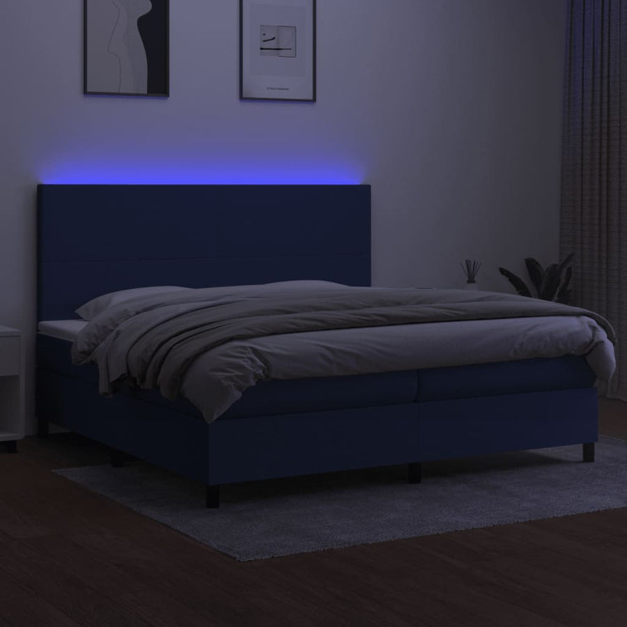 Boxspring Met Matras En Led Stof Blauw 200 x 200 cm Effen ontwerp