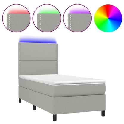 Boxspring met matras en LED stof lichtgrijs 90x190 cm 90 x 190 cm Lichtgrijs