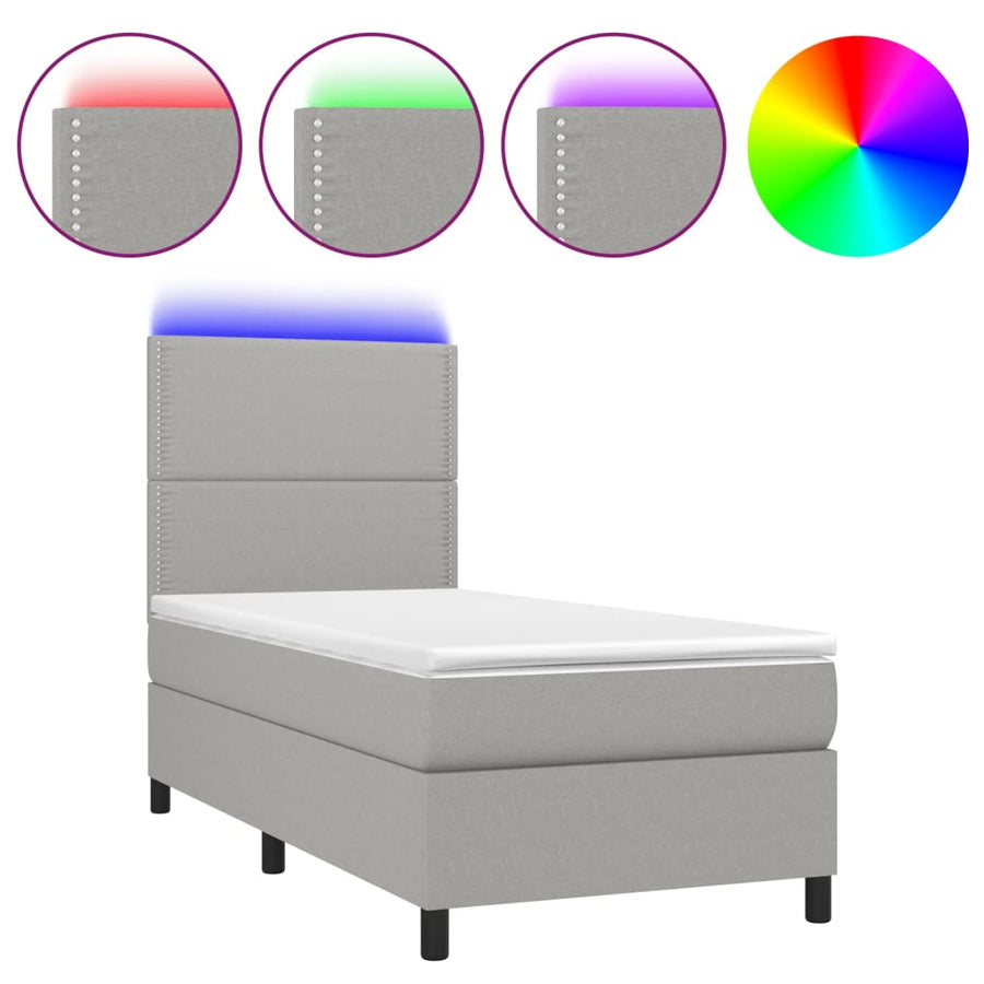 Boxspring met matras en LED stof lichtgrijs 90x190 cm 90 x 190 cm Lichtgrijs