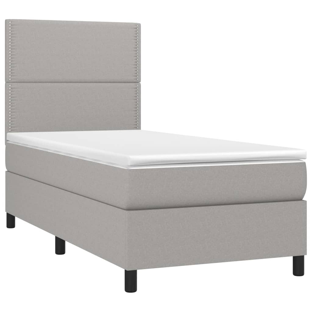 Boxspring met matras en LED stof lichtgrijs 90x190 cm 90 x 190 cm Lichtgrijs