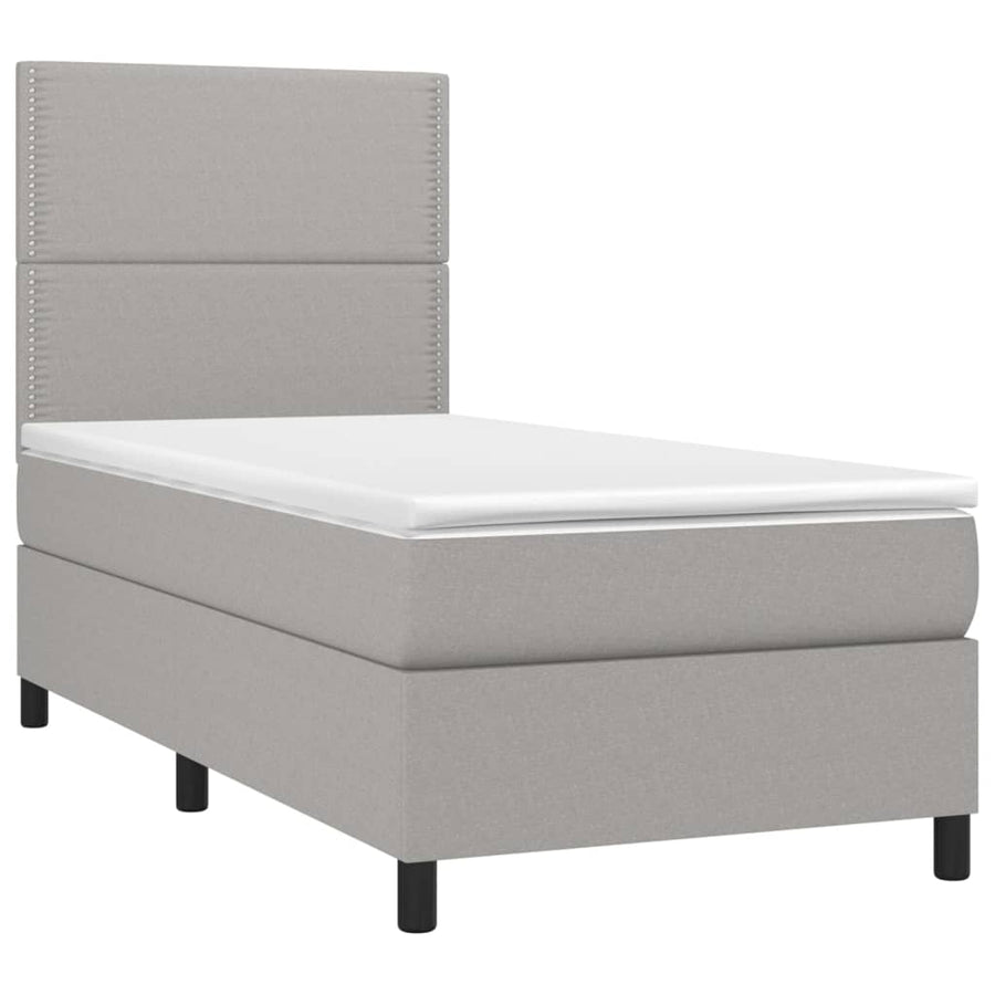 Boxspring met matras en LED stof lichtgrijs 90x190 cm 90 x 190 cm Lichtgrijs
