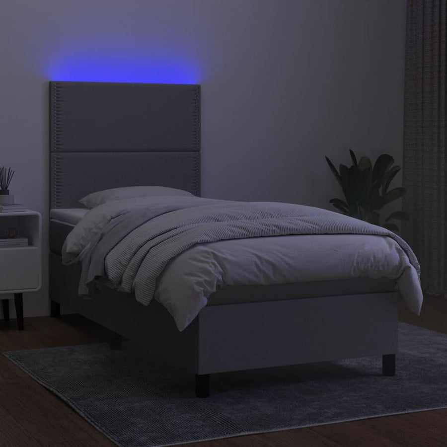 Boxspring met matras en LED stof lichtgrijs 90x190 cm 90 x 190 cm Lichtgrijs