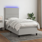 Boxspring met matras en LED stof lichtgrijs 90x190 cm 90 x 190 cm Lichtgrijs