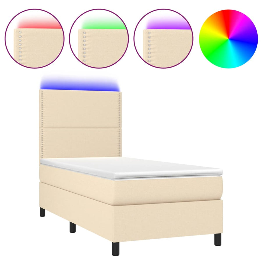 Boxspring met matras en LED stof crèmekleurig 90x190 cm 90 x 190 cm Crème