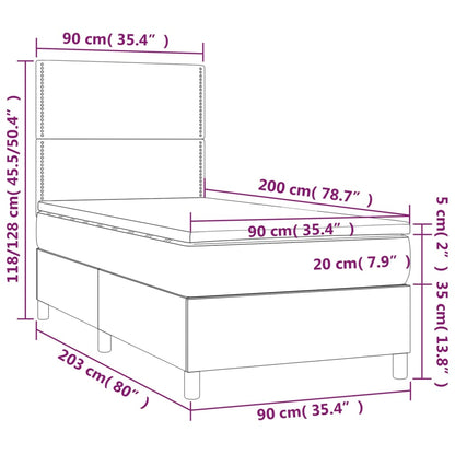 Boxspring met matras en LED stof lichtgrijs 90x200 cm 90 x 200 cm Effen met spijkers