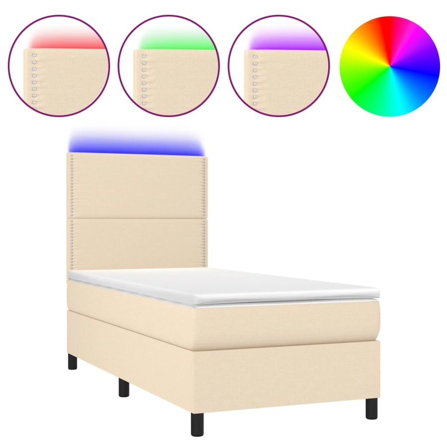 Boxspring met matras en LED stof crèmekleurig 80x200 cm 90 x 200 cm Effen met spijkers