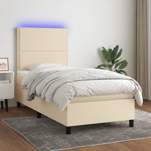 Boxspring met matras en LED stof crèmekleurig 80x200 cm 90 x 200 cm Effen met spijkers