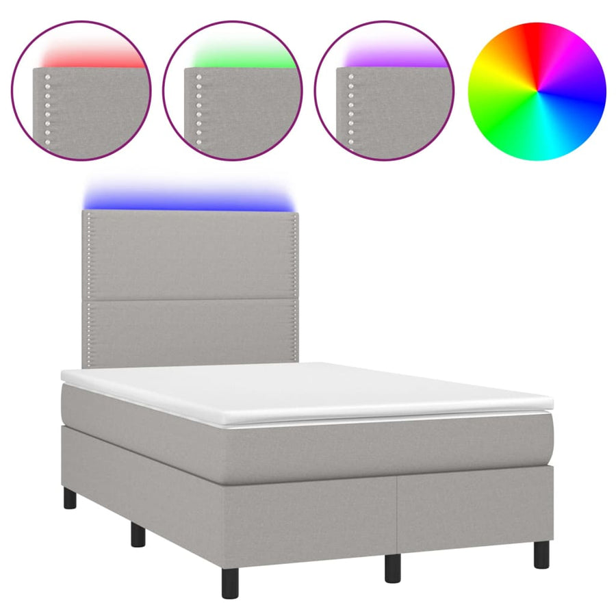 Boxspring met matras en LED stof lichtgrijs 120x200 cm 120 x 200 cm Lichtgrijs