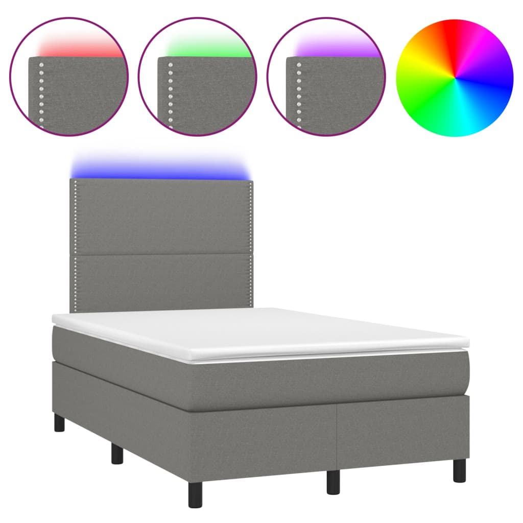 Boxspring Met Matras En Led Stof Donkergrijs 120 x 200 cm Effen met spijkers