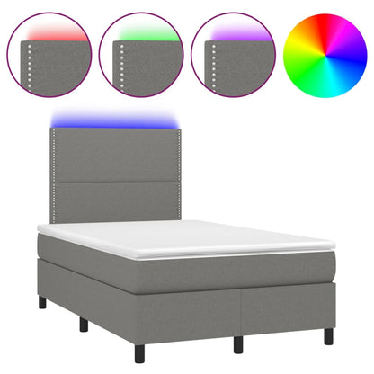 Boxspring Met Matras En Led Stof Donkergrijs 120 x 200 cm Effen met spijkers